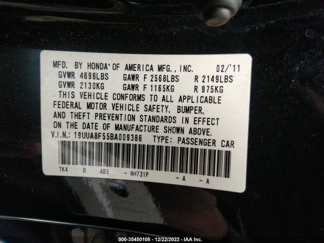 Acura TL 2011 19UUA8F55BA009386 Image 9