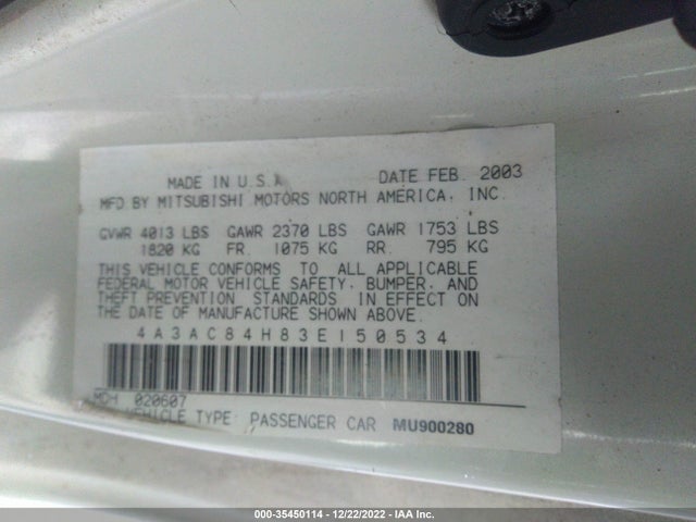 Mitsubishi Eclipse 2003 4A3AC84H83E150534 Image 11