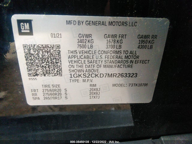 2021 GMC Yukon, VIN: 1GKS2CKD7MR263323