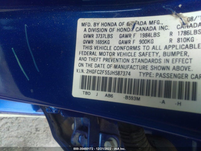 Honda Civic Lx 2018 2HGFC2F55JH587374 Image 9