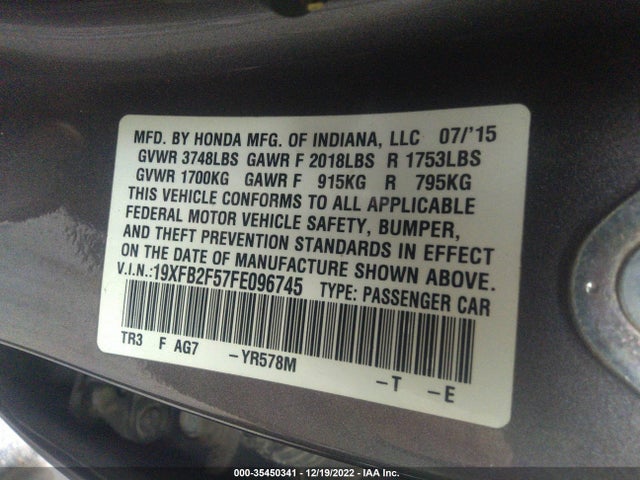 Honda Civic Sedan Lx 2015 19XFB2F57FE096745 Image 9