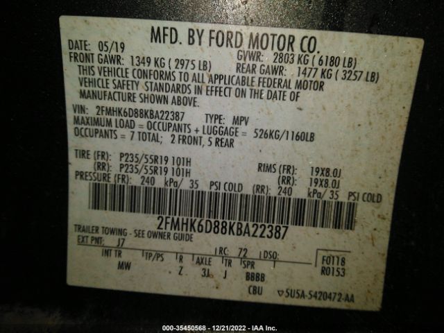 2FMHK6D88KBA22387 Ford Flex Limited