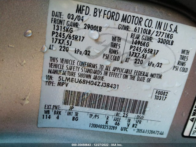 Lincoln Aviator 2004 5LMEU68H04ZJ38431 Image 10
