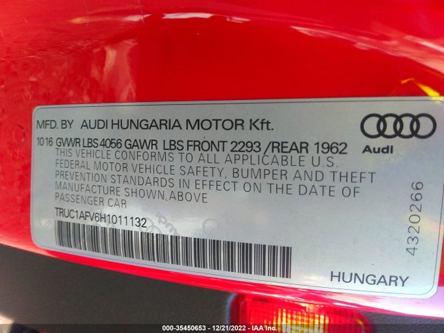 2017 Audi TT, VIN: TRUC1AFV6H1011132