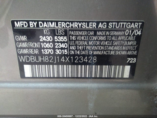 2004 MERCEDES-BENZ E-CLASS 3.2L VIN: WDBUH82J14X123428