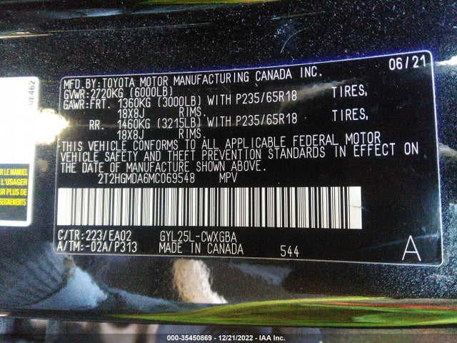 2021 Lexus RX, VIN: 2T2HGMDA6MC069548