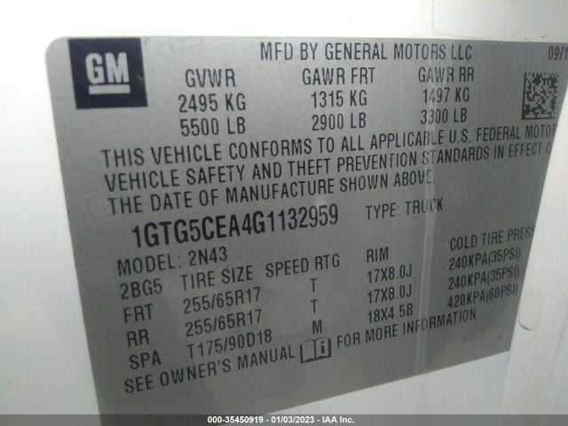 2016 GMC Canyon, VIN: 1GTG5CEA4G1132959