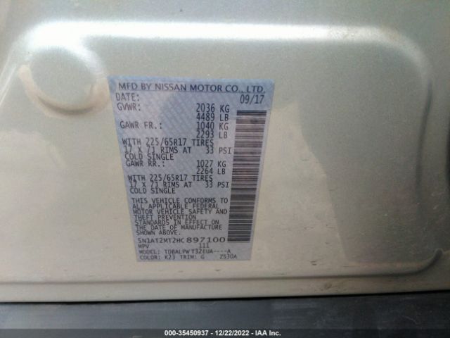 5N1AT2MT2HC897100 Nissan ROGUE S