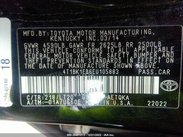 2014 Toyota Avalon, VIN: 4T1BK1EB6EU105883