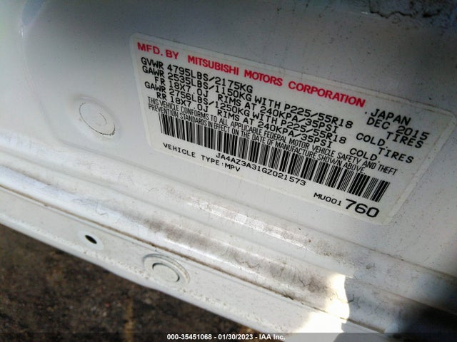 JA4AZ3A31GZ021573 Mitsubishi Outlander Se/sel/es