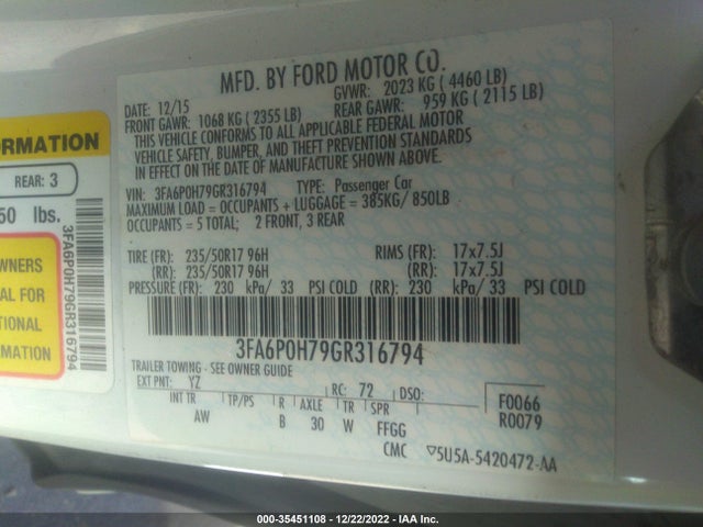 Ford 2016 2016 3FA6P0H79GR316794 Image 22
