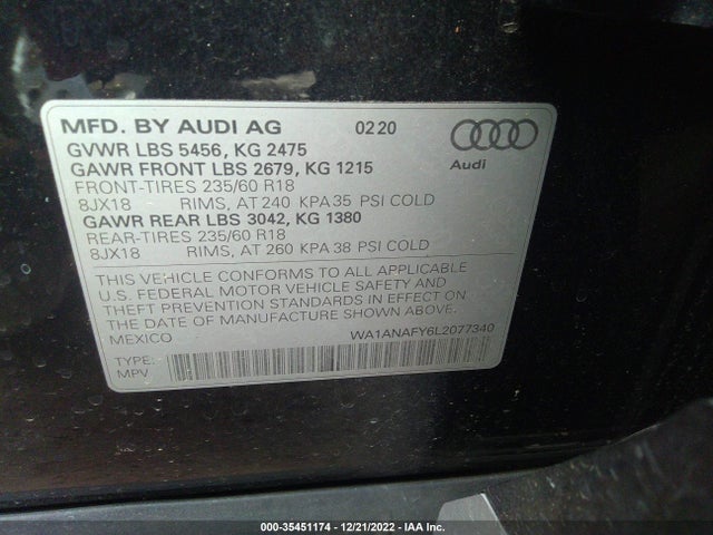 WA1ANAFY6L2077340 Audi Q5 Premium/titanium Premium