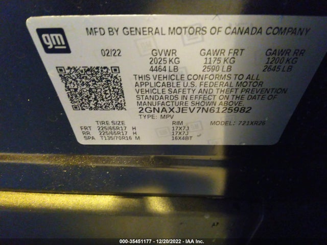 Chevrolet EQUINOX LT 2022 2GNAXJEV7N6125982 Image 9