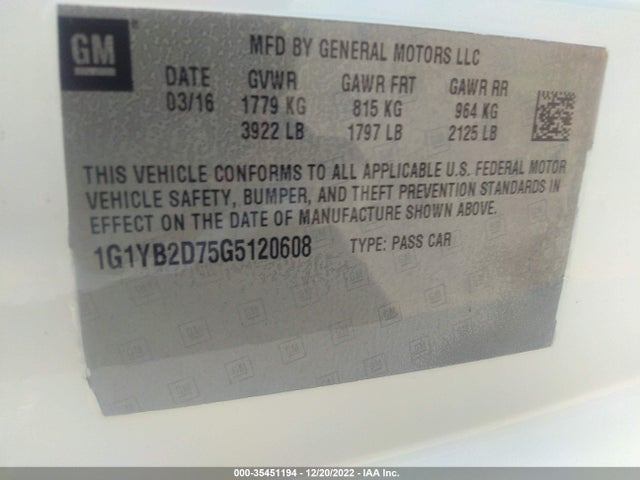 2016 Chevrolet Corvette, VIN: 1G1YB2D75G5120608
