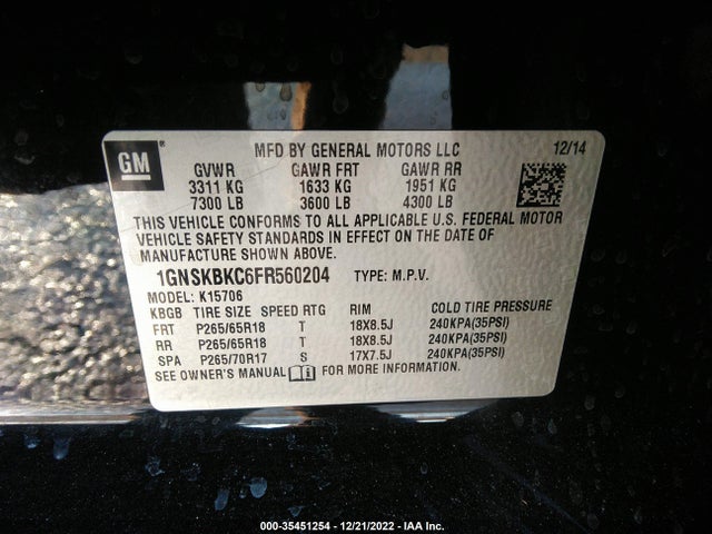 Chevrolet Tahoe Lt 2015 1GNSKBKC6FR560204 Image 10
