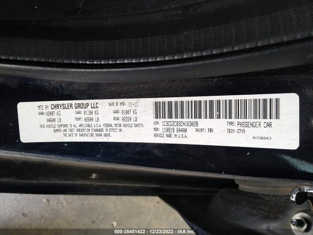 2012 DODGE AVENGER SXT VIN: 1C3CDZCB3CN163028