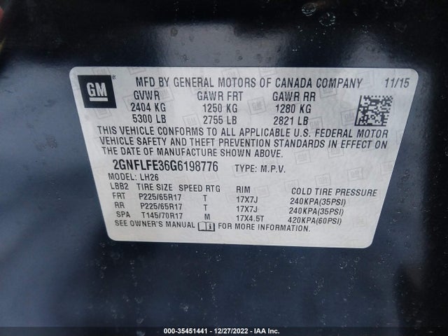 Chevrolet EQUINOX LT 2016 2GNFLFE36G6198776 Image 11