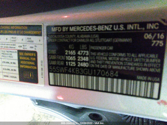2016 Mercedes-Benz C-Class, VIN: 55SWF4KB3GU170684