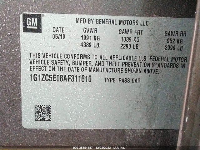 2010 CHEVROLET MALIBU LT W/1LT VIN: 1G1ZC5E08AF311610