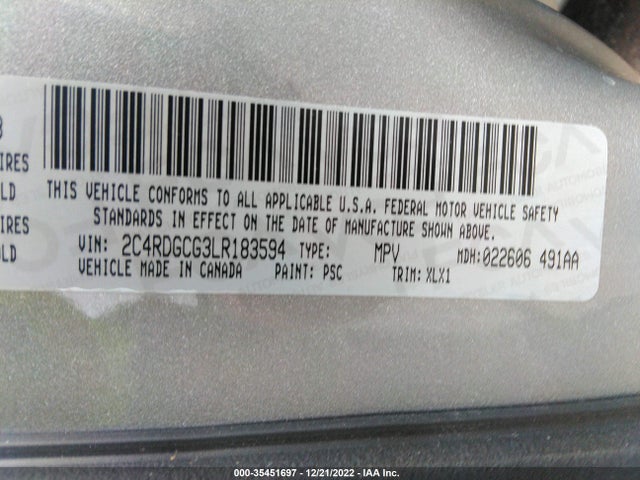 2020 Dodge Grand Caravan, VIN: 2C4RDGCG3LR183594