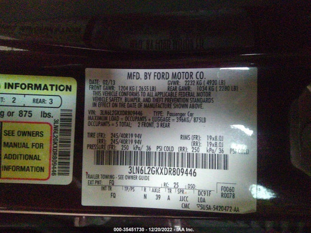 Lincoln MKZ 2013 3LN6L2GKXDR809446 Image 9