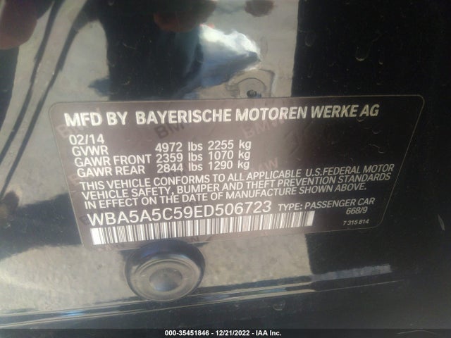BMW 5 Series 528i 2014 WBA5A5C59ED506723 Image 9