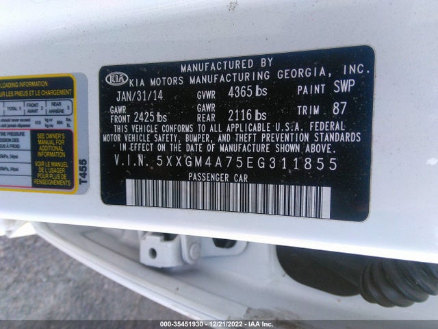 KIA Optima Lx 2014 5XXGM4A75EG311855 Image 9
