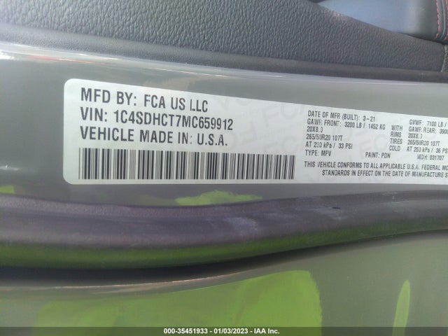 2021 Dodge Durango, VIN: 1C4SDHCT7MC659912