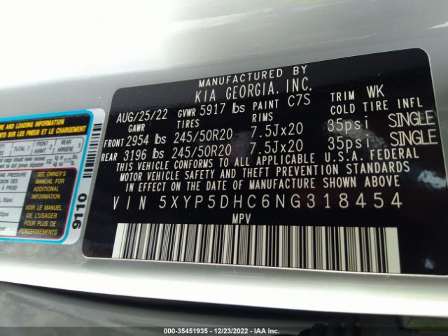 5XYP5DHC6NG318454 KIA Telluride Sx