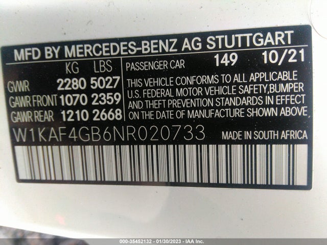 2022 Mercedes-Benz C-Class, VIN: W1KAF4GB6NR020733