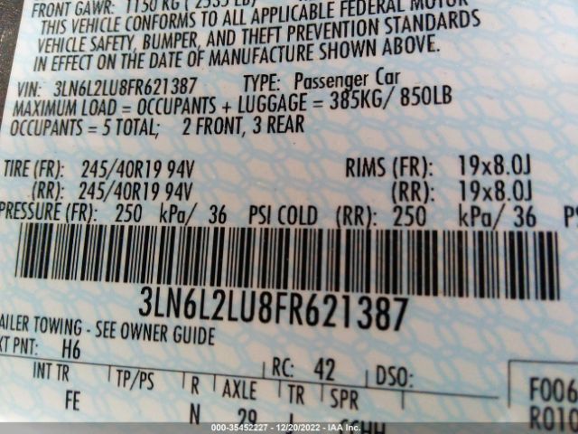 3LN6L2LU8FR621387 Lincoln MKZ HYBRID