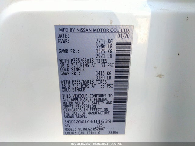 2020 Nissan Pathfinder, VIN: 5N1DR2CM1LC604639