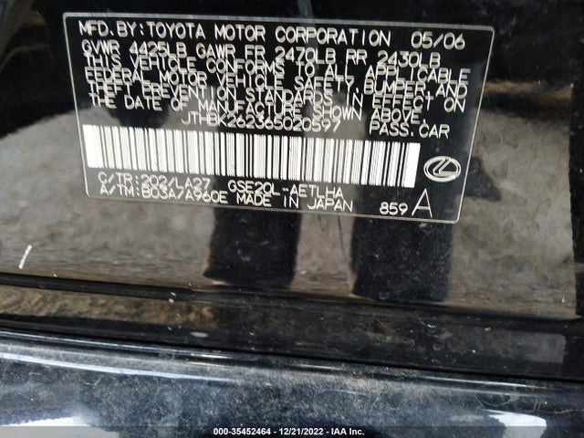Lexus Is 250 Manual/auto 2006 JTHBK262365020597 Image 10