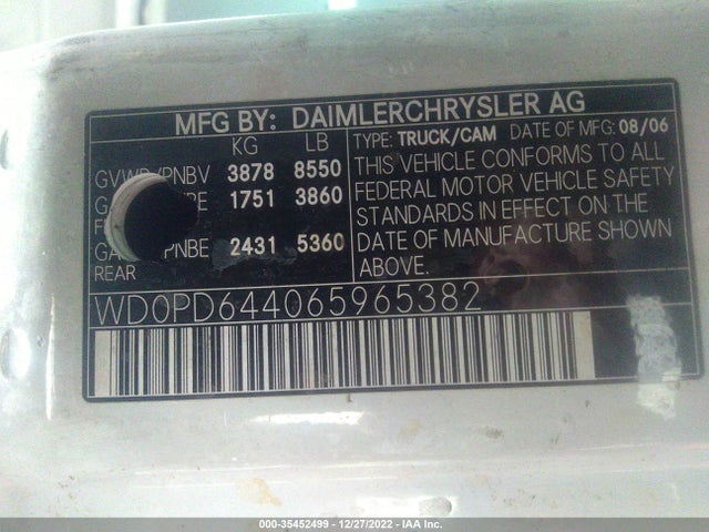 2006 DODGE SPRINTER VIN: WD0PD644065965382