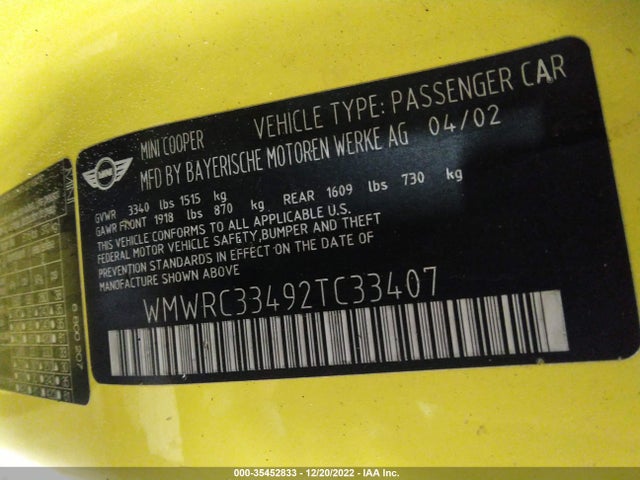 WMWRC33492TC33407 Mini COOPER HARDTOP
