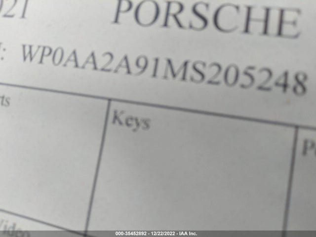 2021 Porsche 911, VIN: WP0AA2A91MS205248