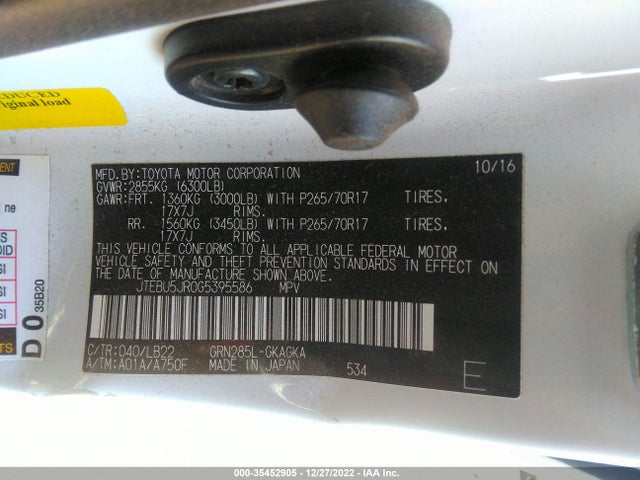 2016 Toyota 4Runner, VIN: JTEBU5JR0G5395586