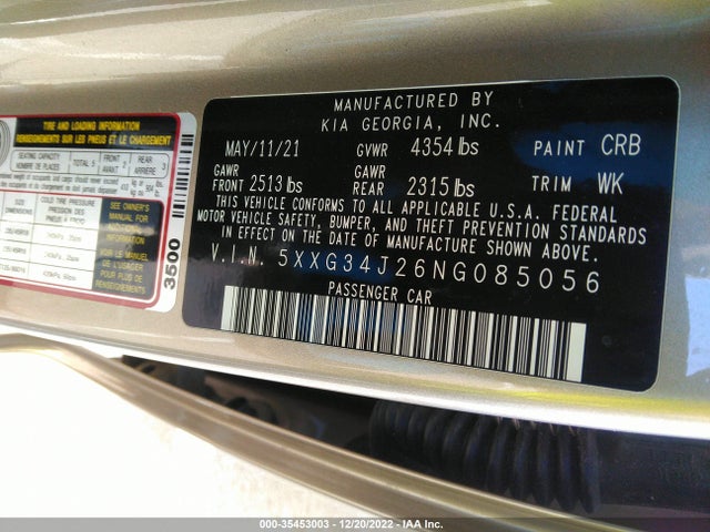 2022 Kia K5, VIN: 5XXG34J26NG085056