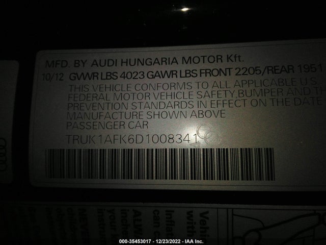 2013 AUDI TTS 2.0T PRESTIGE VIN: TRUK1AFK6D1008341