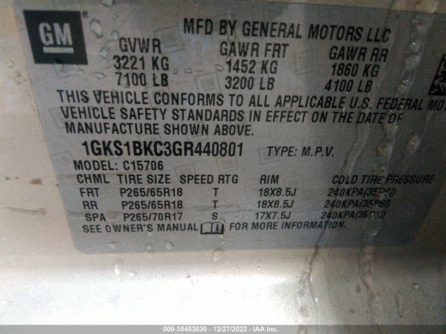 2016 GMC Yukon, VIN: 1GKS1BKC3GR440801