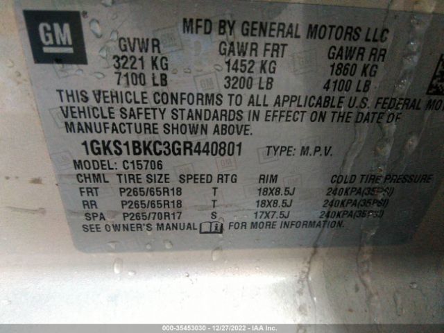 1GKS1BKC3GR440801 GMC YUKON SLT