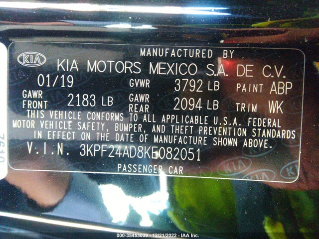 2019 Kia Forte, VIN: 3KPF24AD8KE082051