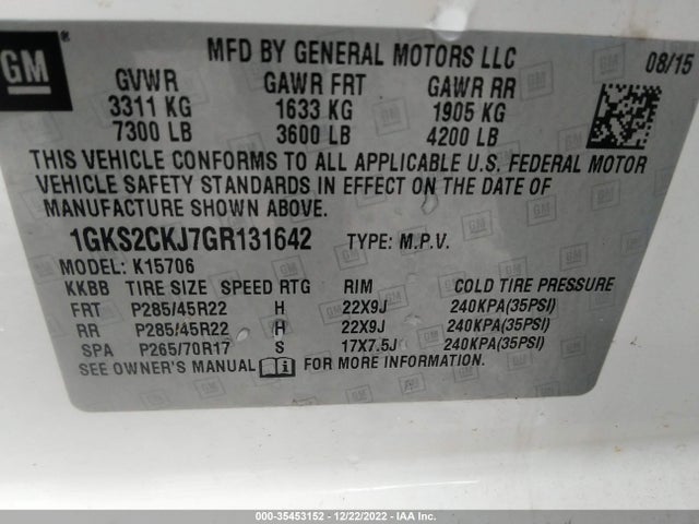 GMC YUKON DENALI 2016 1GKS2CKJ7GR131642 Image 11