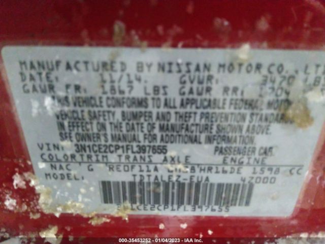 3N1CE2CP1FL397655 Nissan Versa Note Sl
