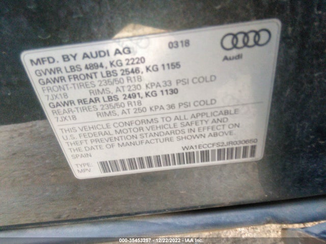 WA1ECCFS2JR030650 Audi Q3 Premium/sport Premium