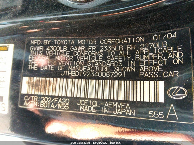 Lexus IS 300 2004 JTHBD192340087291 Image 10