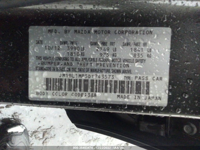 2013 MAZDA MAZDA3 I GRAND TOURING VIN: JM1BL1MP5D1743573