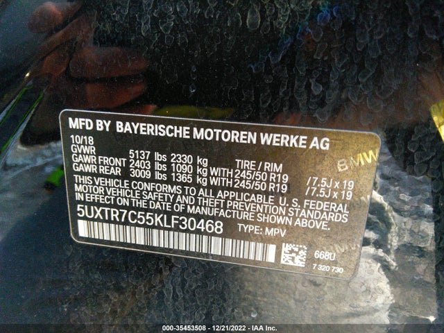 2019 BMW X3, VIN: 5UXTR7C55KLF30468