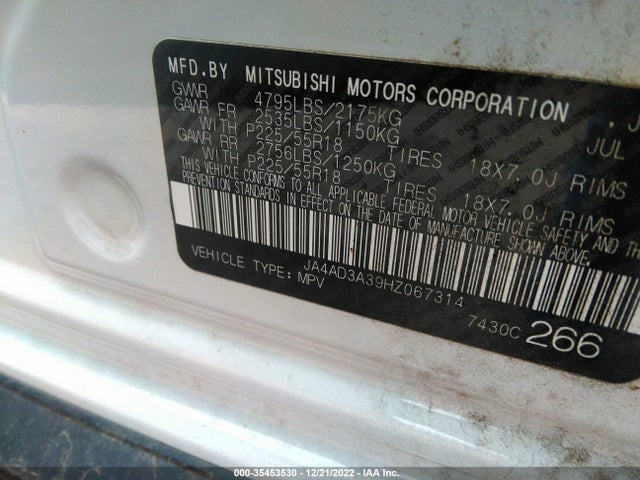 JA4AD3A39HZ067314 Mitsubishi Outlander Se/sel