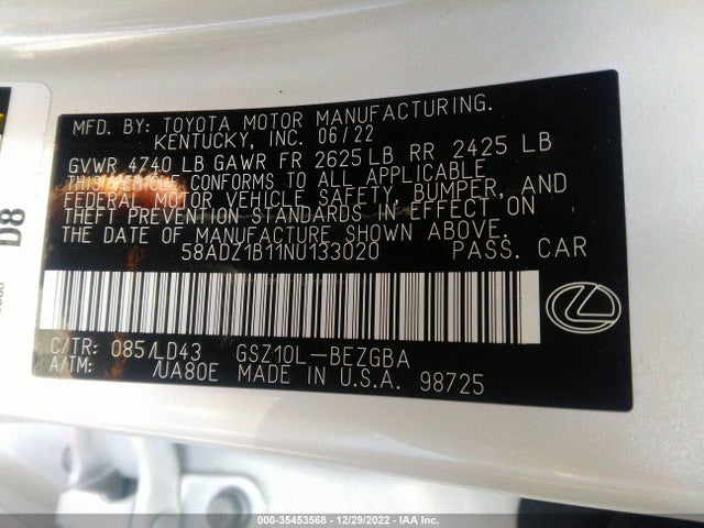 2022 Lexus ES, VIN: 58ADZ1B11NU133020